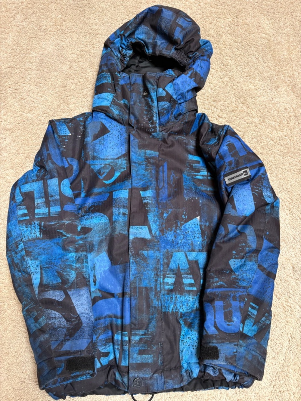 Quiksilver Kids Blue and Black Graphic Hooded Puffer Jacket